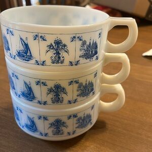Vintage Delft style milk glass bowl (three of them)